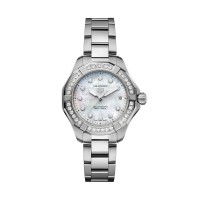 Réplique Montre femme TAG Heuer Aquaracer Professional 200 Solargraph 34 mm, nacre et diamants, référence WBP1314.BA0005