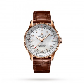 Réplique Montre Breitling Navitimer Automatic 35 avec bracelet en cuir marron et boîtier en or rouge 18 carats R17395211A1P2