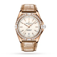Copie de Breitling Super Chronomat Automatic 38 Origins blanche avec bracelet en cuir marron en or rose 18 carats R17356531G1P1