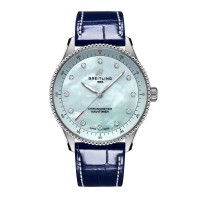 Réplique Montre femme Breitling Navitimer 32 mm, bracelet en nacre bleue et crocodile A77320171C1P1