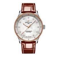 Imitation femme Breitling Navitimer 32 mm, bracelet en nacre blanche et crocodile U77320E61A1P1