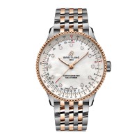 Réplique de femme Breitling Navitimer 36 mm, acier inoxydable nacre blanche et or rouge 18 carats U17327211A1U1