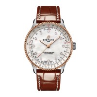 Imitation femme Breitling Navitimer 36 mm, bracelet en nacre blanche et crocodile U17327211A1P1