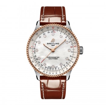 Imitation femme Breitling Navitimer 36 mm, bracelet en nacre blanche et crocodile U17327211A1P1