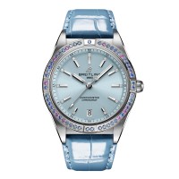 Imitation Breitling Chronomat Automatic 36 pour femme avec bracelet en cuir bleu glacier des mers du Sud G10380611C1P1