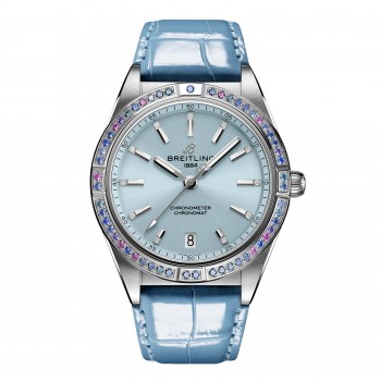 Imitation Breitling Chronomat Automatic 36 pour femme avec bracelet en cuir bleu glacier des mers du Sud G10380611C1P1