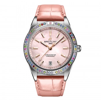 Réplique Montre femme Breitling Chronomat Automatic 36 avec bracelet en cuir rose des mers du Sud G10380BB1K1P1