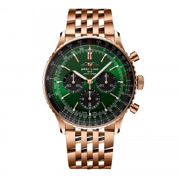 Imitation homme Breitling Navitimer Chronographe en or rose 18 carats, 46 mm, verte RB0137241L1R1