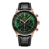 Copie de homme Breitling Navitimer Chronographe en or rose 18 carats, 46 mm, bracelet crocodile vert RB0137241L1P1
