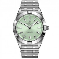 Imitation femme Breitling Chronomat 32 mm, cadran vert, acier inoxydable et diamants, référence A77310101L1A1