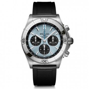 Réplique Montre Breitling Chronomat B01 42, cadran bleu glacier, bracelet en caoutchouc noir PB0134101C1S1