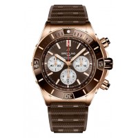 Réplique de homme Breitling Super Chronomat, cadran marron, or rose 18 carats, bracelet en caoutchouc, référence RB0136E31Q1S1