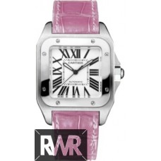 Réplique Cartier Santos 100 W20126X8 Acier Inoxydable Cuir Rose