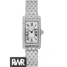 Réplique Cartier Tank Américaine Cadran Argenté Bracelet Or Blanc Dames WB7100009