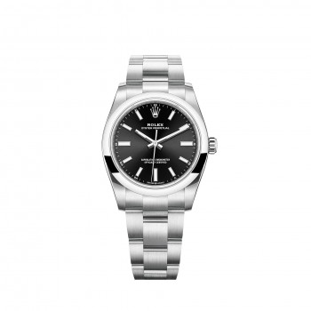 Imitation Rolex Oyster Perpetual 34 Bracelet Oyster avec cadran noir brillant