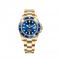 Réplique de Rolex Submariner Date en or jaune 18 carats avec lunette Cerachrom bleue