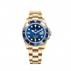 Réplique de Rolex Submariner Date en or jaune 18 carats avec lunette Cerachrom bleue