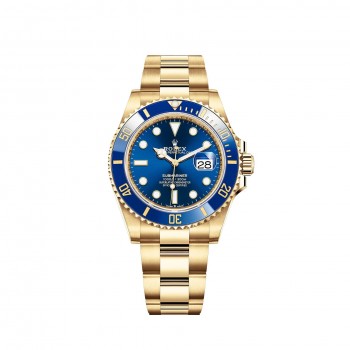 Réplique de Rolex Submariner Date en or jaune 18 carats avec lunette Cerachrom bleue