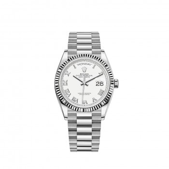 Réplique Montre Bracelet Rolex Day-Date 36 President avec lunette cannelée en or blanc 18 carats