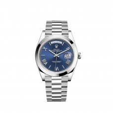 Réplique de Rolex Day-Date 40 en platine, bracelet President et cadran bleu brillant Réplique de Rolex Day-Date 40 en platine, bracelet President et cadran bleu brillant