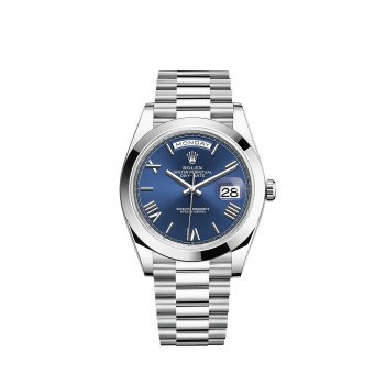 Réplique de Rolex Day-Date 40 en platine, bracelet President et cadran bleu brillant Réplique de Rolex Day-Date 40 en platine, bracelet President et cadran bleu brillant